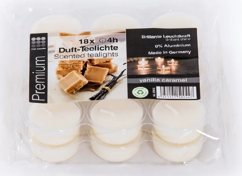 Vanilla-Caramel Tealight Candles, Pkg of 18 by Cup Candle GmbH in Greven, Germany