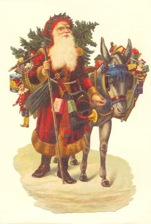 Vertical Santa and Donkey Victorian Standup Card by Ernst Freihoff Papierwaren