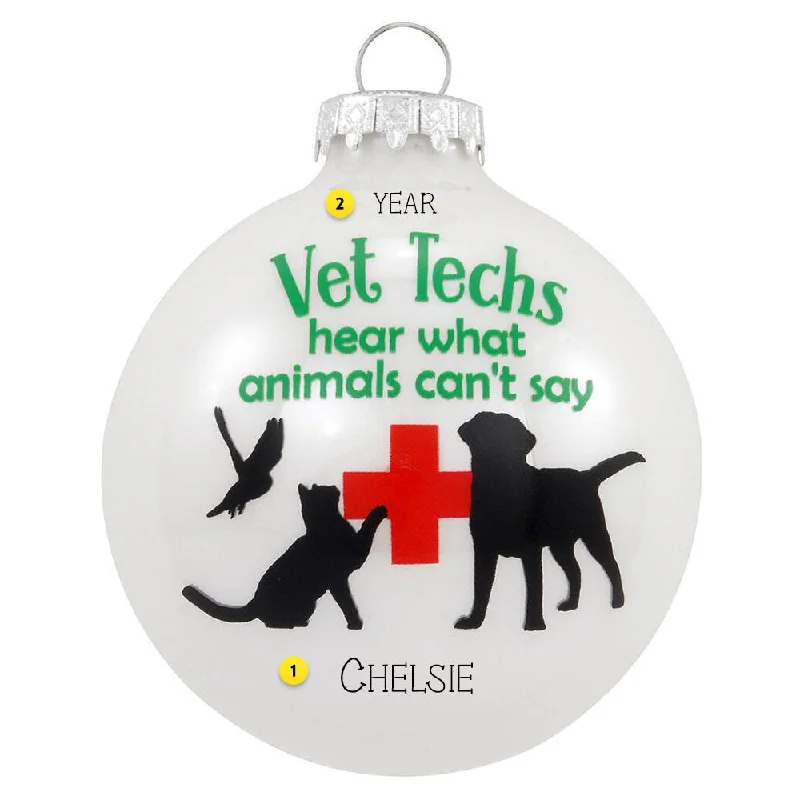 Personalized Vet Tech Glass Ornament