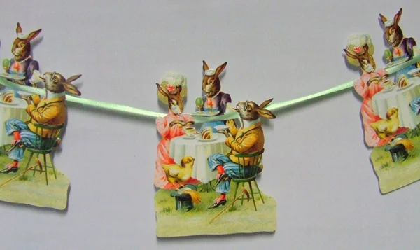 Victorian Style Scrap Rabbit Tea Party Garland by Ernst Freihoff Papierwaren