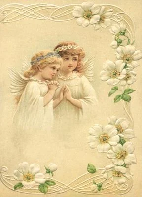 Vintage Style Angels and Dogwood Postcard by Ernst Freihoff Papierwaren