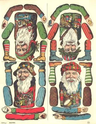 Vintage Style Four Santa Paper Dolls by Ernst Freihoff Papierwaren