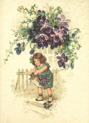 Vintage Style Girl with Violets Postcard by Ernst Freihoff Papierwaren