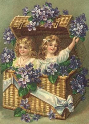 Vintage Style Girls in Basket Postcard by Ernst Freihoff Papierwaren