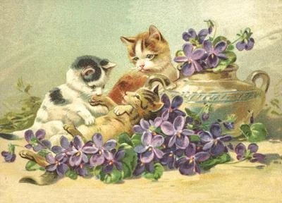 Vintage Style Kittens and Violets Postcard by Ernst Freihoff Papierwaren