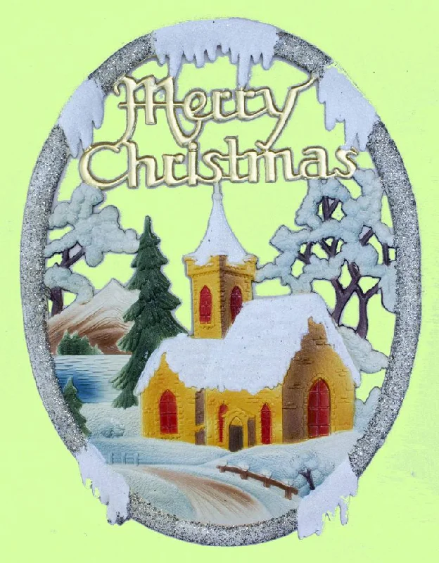 Vintage Style Merry Christmas with Church Window/Wall Decoration by Ernst Freihoff