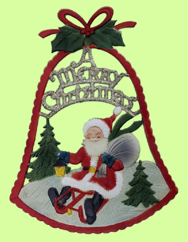 Vintage Style Santa on Sled in Bell Wall/Window Decoration by Ernst Freihoff Papierwaren