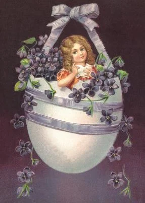 Vintage Style Violet Girl in Egg Postcard by Ernst Freihoff Papierwaren