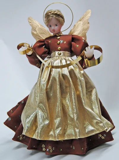 Wax Angel in Brown Dress with Gold Apron by Margarete and Leonore Leidel in Iffeldorf++