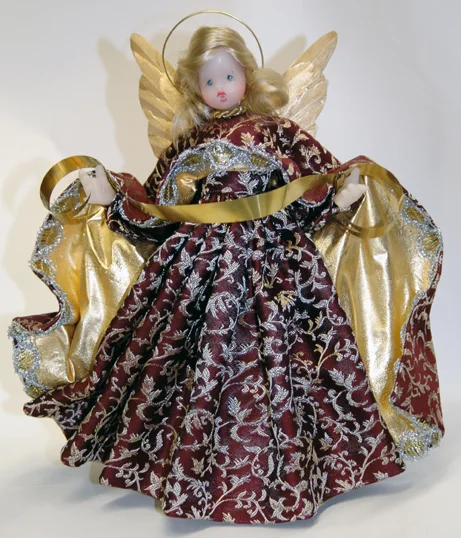 Wax Angel in Burgundy Brocade Dress by Margarete and Leonore Leidel in Iffeldorf