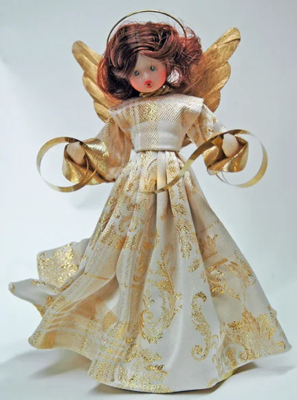 Wax Angel in Cream and Gold Dress by Margarete and Leonore Leidel in Iffeldorf