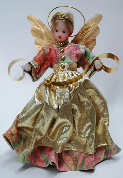 Wax Angel in Pink and Green Dress with Gold Apron by Margarete and Leonore Leidel in Iffeldorf