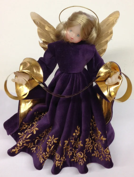 Wax Angel with Purple Brocade Dress by Margarete and Leonore Leidel in Iffeldorf