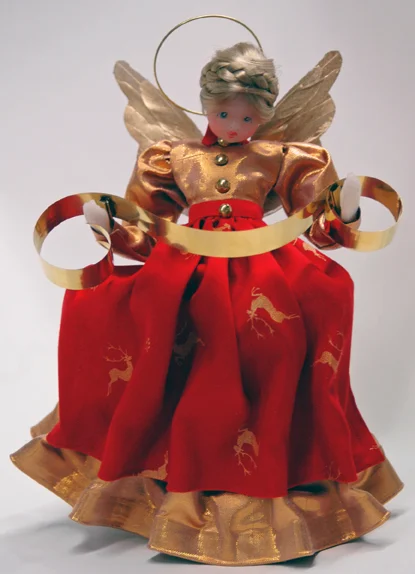 Wax Angel in Red Dress with Gold Apron by Margarete and Leonore Leidel in Iffeldorf