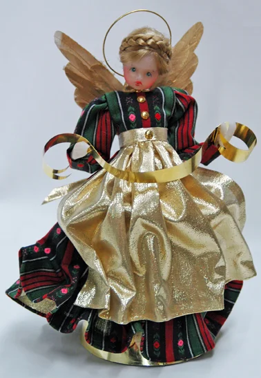 Wax Angel in Red and Green Dress with Gold Apron by Margarete and Leonore Leidel in Iffeldorf