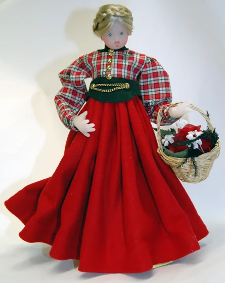 Wax Girl with Red Dress and Braided Hair by Margarete and Leonore Leidel in Iffeldorf