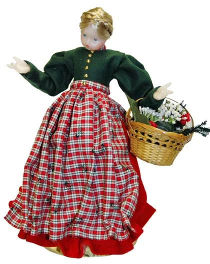 Wax Girl with Red and Green Dress, Plaid Apron by Margarete and Leonore Leidel in Iffeldorf