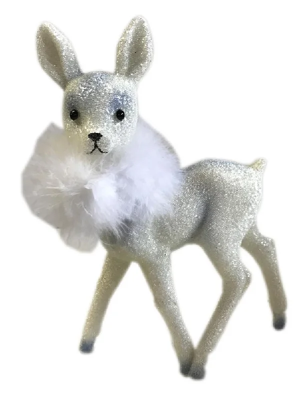 Deer, white beaded with fur boa, Plastic Figure by Ino Schaller