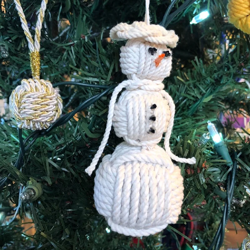 White Cap Nautical Snowman Hand Woven Monkey Knots for your tree