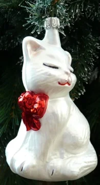 White Cat with Bow Ornament by Old German Christmas