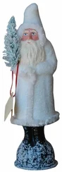 White Glitter Santa Paper Mache Candy Container by Ino Schaller