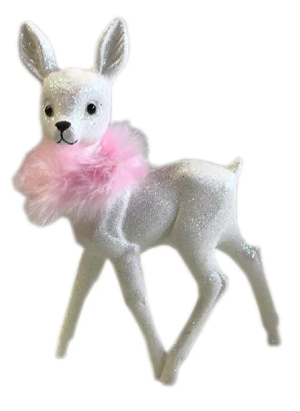 Deer, white glittered with pink fur boa, Plastic Figure by Ino Schaller