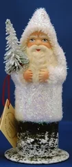 White Iridescent Santa Paper Mache Candy Container by Ino Schaller