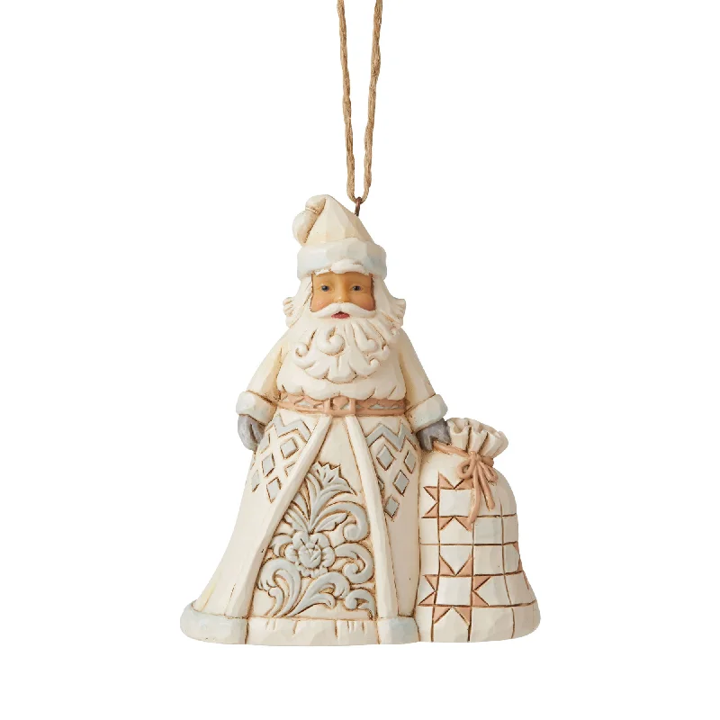 White Woodland Santa with Toy Bag Ornament - Jim Shore