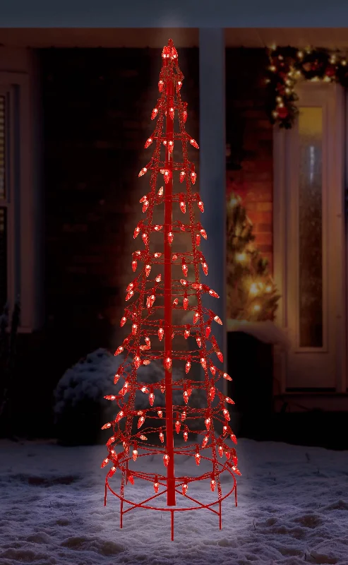 Wire Cone Tree Outdoor Decoration with Red Twinkling LED Lights