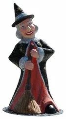 Witch with Broom Paper Mache Candy Container by Ino Schaller