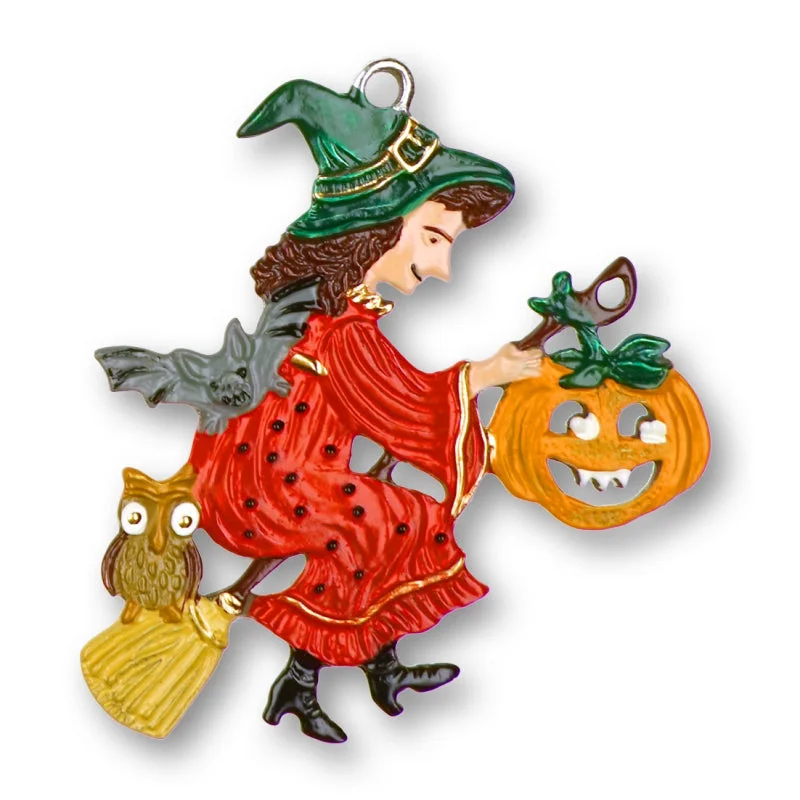 Witch with Pumpkin Ornament by Kuehn Pewter