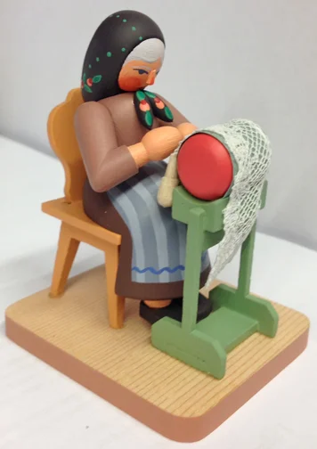 Woman Making Lace Wooden Figurine by Werkstatten Leichsenring