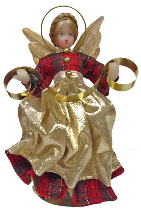 Wax Angel with Red and Green Plaid Dress by Margarete and Leonore Leidel in Iffeldorf