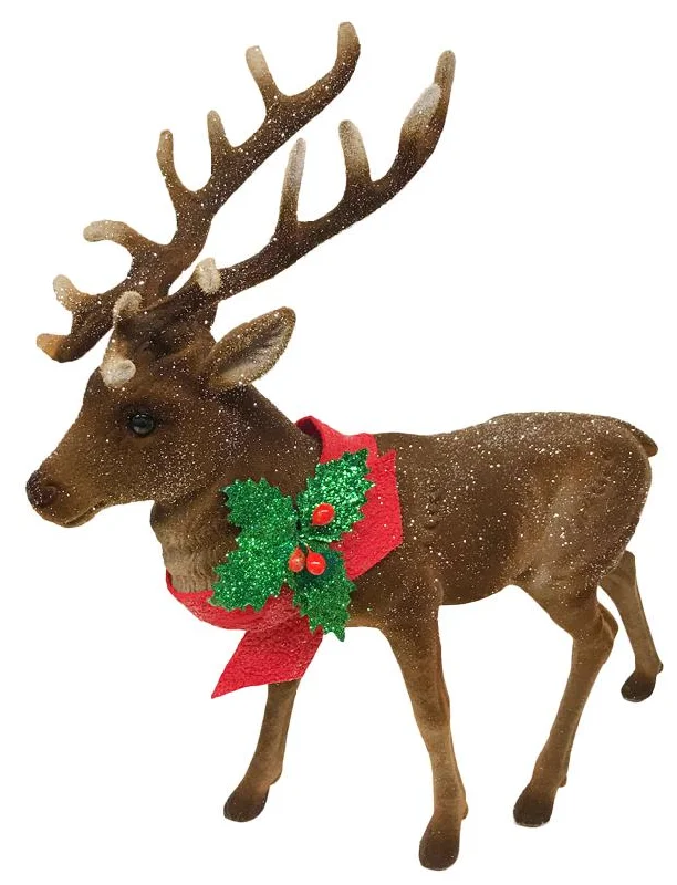 Reindeer, XL, brown flocked with holly, Plastic Figure by Ino Schaller