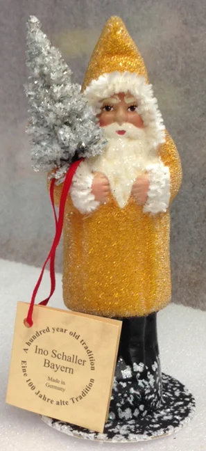 Yellow Beaded Santa Paper Mache Candy Container by Ino Schaller