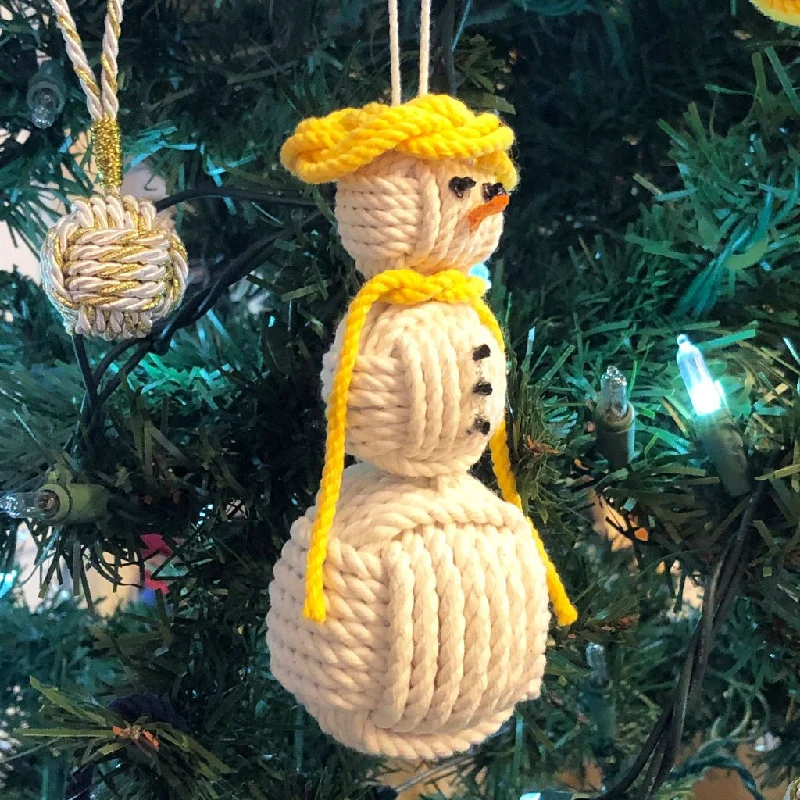 Yellow Cap Nautical Snowman Hand Woven Monkey Knots for your tree